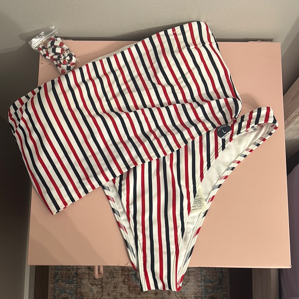 Hollister Red and Blue Striped Bikini